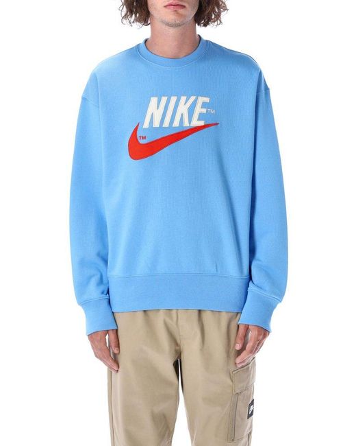Nike Blue Logo Embroidered Crewneck Sweatshirt for men