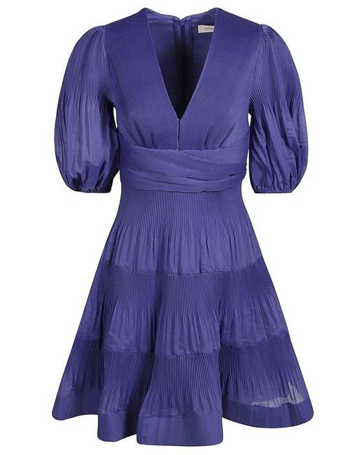 Zimmermann Purple Pleated Flared Mini Dress