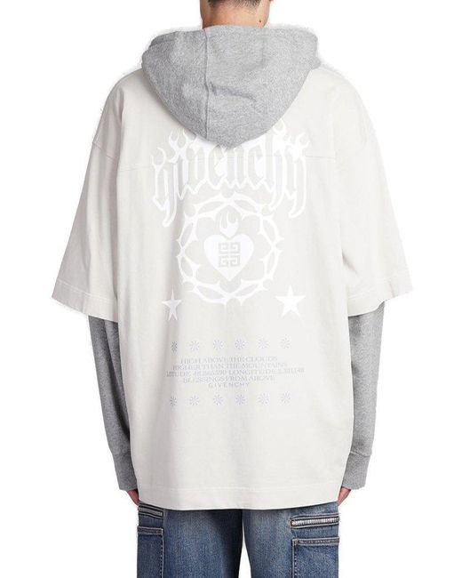 Givenchy White Layered Drawstring Hoodie for men