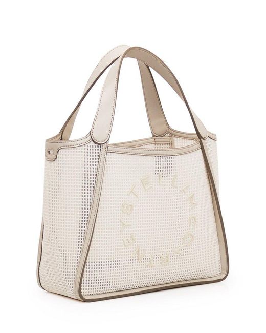 Stella McCartney Natural Logo Embroidered Top Handle Bag