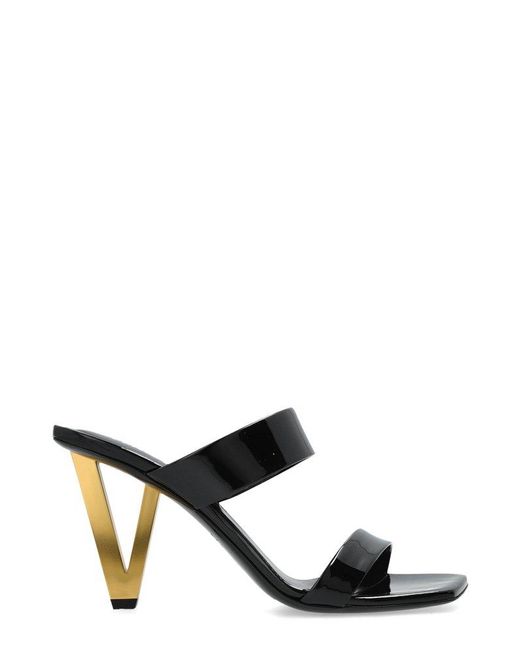 Versace Black Square-Toe Slip-On Heeled Sandals