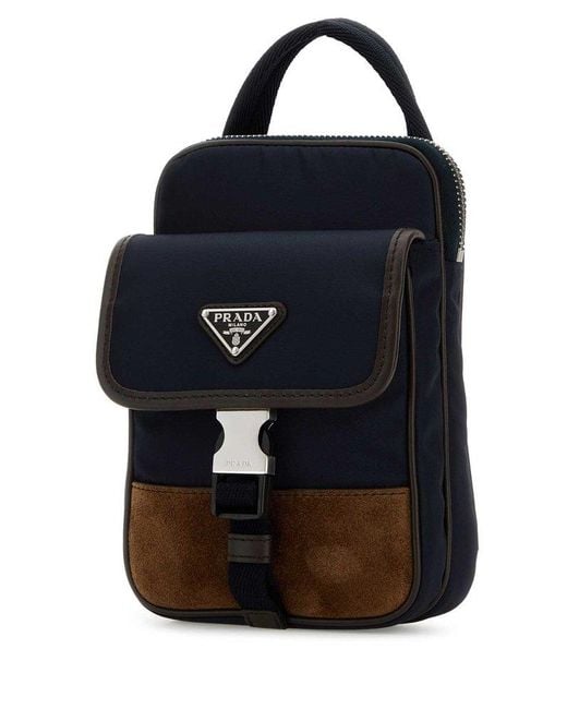 Prada Blue Two-tone Nylon And Suede Phone Case for men