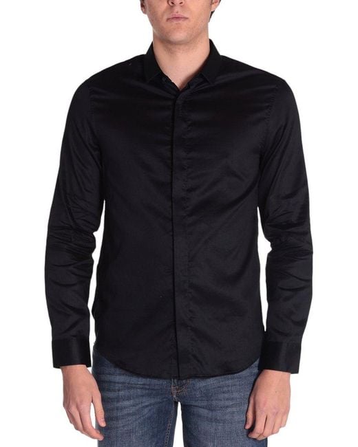 Armani Exchange Blue Long Sleeved Buttoned Shirt for men
