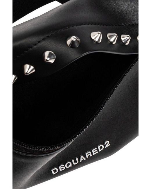 DSquared² Black Spike-Studded Zipped Belt Bag for men