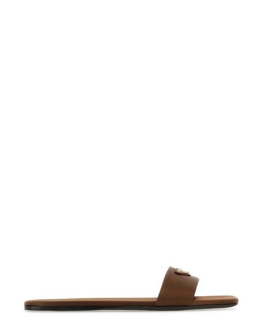 Prada Brown Logo Plaque Slip-on Sandals