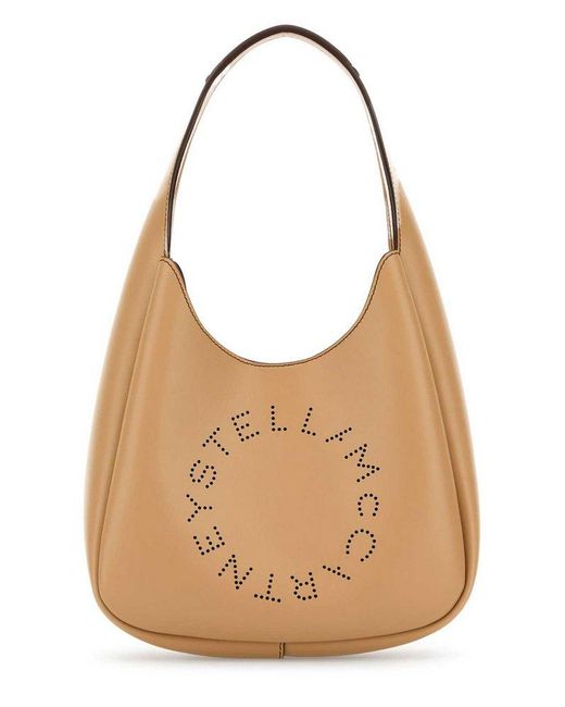 Stella McCartney Natural Logo Perforated Small Hobo Bag
