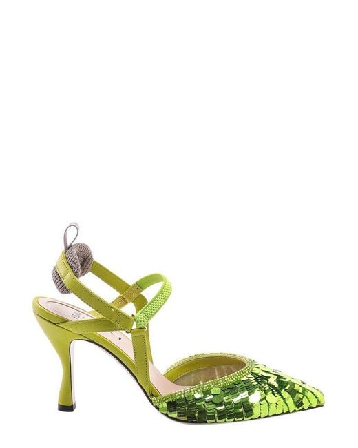 Fendi Green Sequin-embellished High-heeled Slingback Pumps