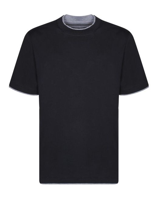 Brunello Cucinelli Black Contrastind Edges T-shirt for men