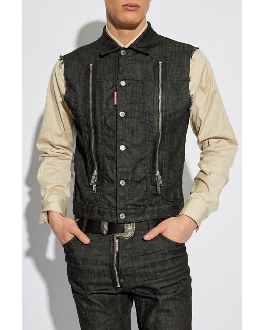 DSquared² Black Frayed Edge Denim Vest for men