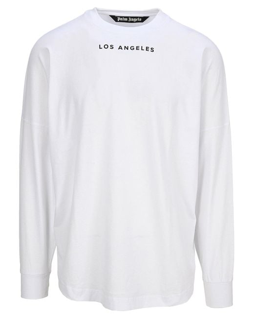 Palm Angels White Los Angeles Sprayed Logo Long Sleeve T-shirt for men