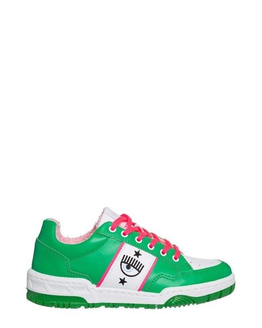 Chiara Ferragni Green Embroidered Lace-up Sneakers