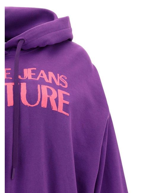 Versace Jeans Couture Purple Logo-Printed Drawstring Cropped Sweatshirt