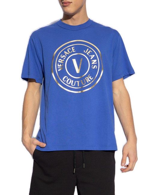 Versace Blue Logo-printed T-shirt, for men