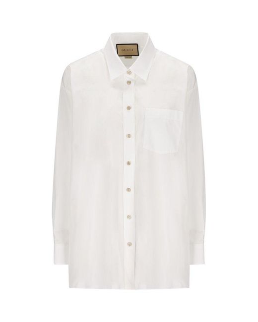Gucci White Logo Embroidered Buttoned Shirt