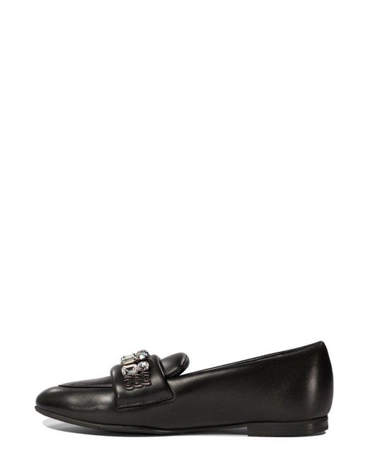 Casadei Black Embellished Slip-On Flat Shoes