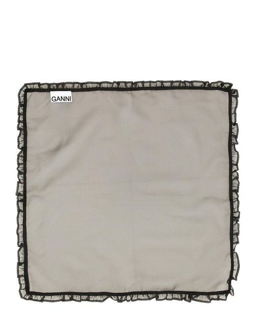 Ganni Gray Ruffle-Trim Square Scarf