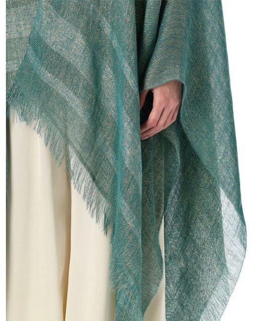 Fabiana Filippi Green Cape With Lurex Detail And Fringed Edges