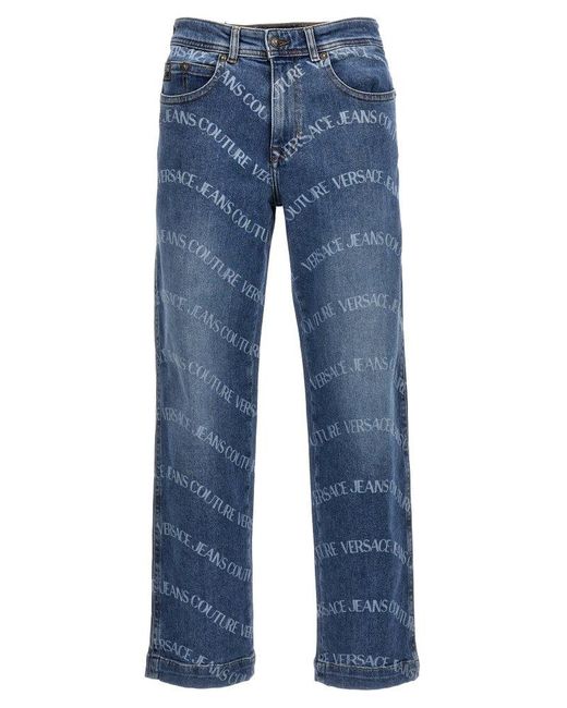 Versace Blue Logo Print Jeans for men