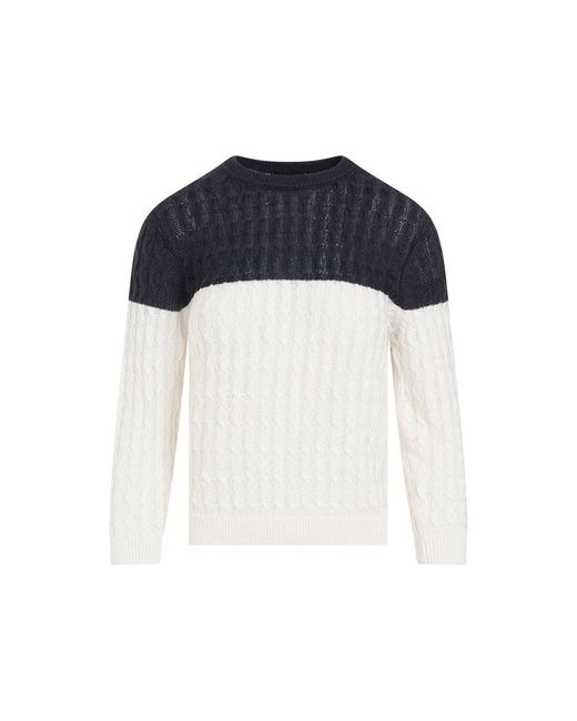 Theory Blue Colour-block Crewneck Knitted Jumper