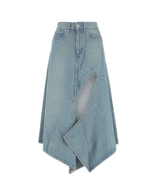 Y. Project Blue Asymmetric Cut-out Detailed Denim Skirt