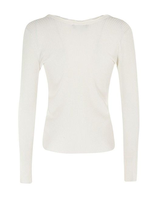 Roberto Collina White Lace-up Ribbed Sweater