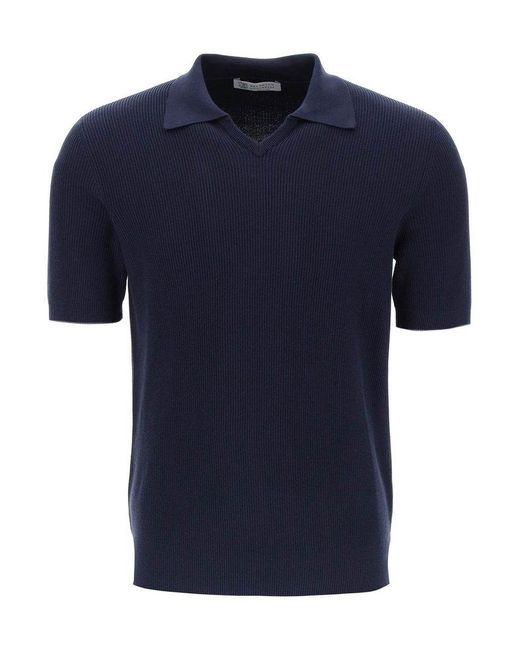 Brunello Cucinelli Blue Cotton Knit Polo Shirt for men
