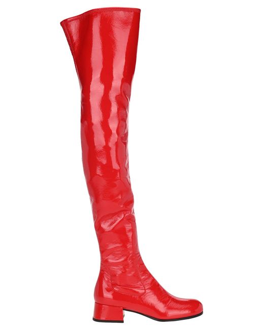 Prada Thigh High Boots in Red | Lyst