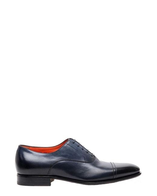 Santoni Blue Almond-toe Oxford Lace-up Shoes for men