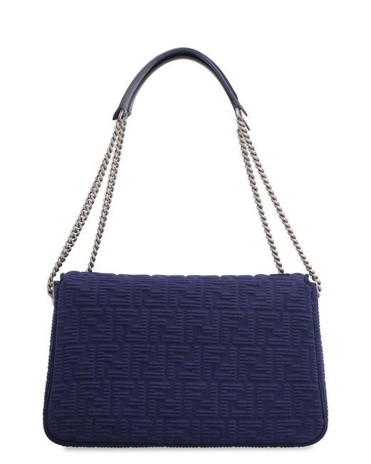 Fendi Blue Baguette Chain Large Shoulder Bag