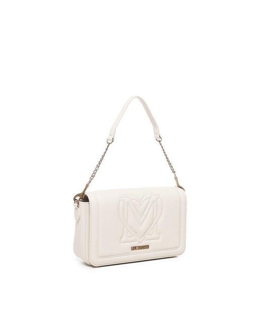 Love Moschino White Logo-embossed Chain-linked Crossbody Bag
