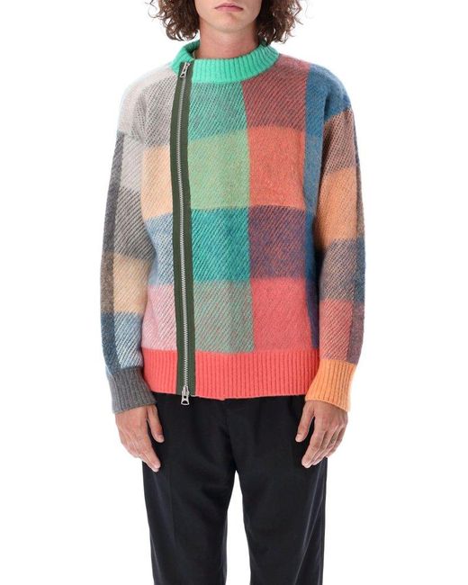 Sacai Multicolor Checked Zip Cardigan for men