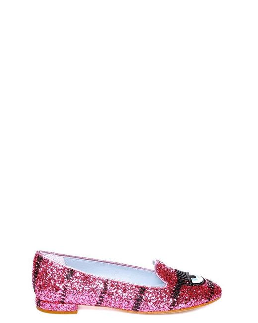 Chiara Ferragni Red Glitter Loafers