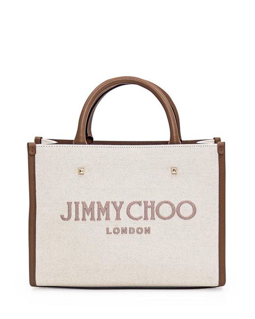 Jimmy Choo White Varenne Logo Embroidered Tote Bag