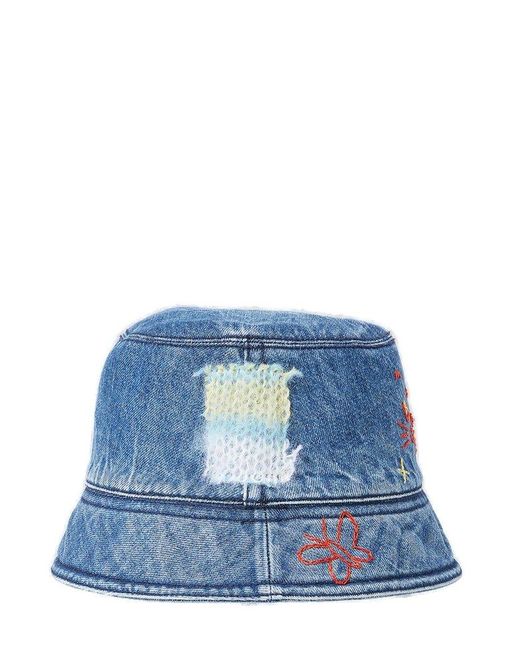 Marni Blue Mohair-patches Bucket Hat