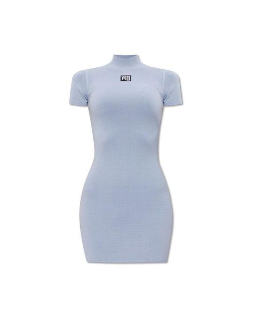 T By Alexander Wang Blue Dress With Logo,