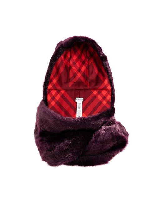 Burberry Red Faux-fur Hooded Wraparound Scarf