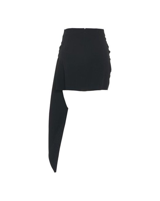 Elisabetta Franchi Black Asymmetric Hem Draped Mini Skirt