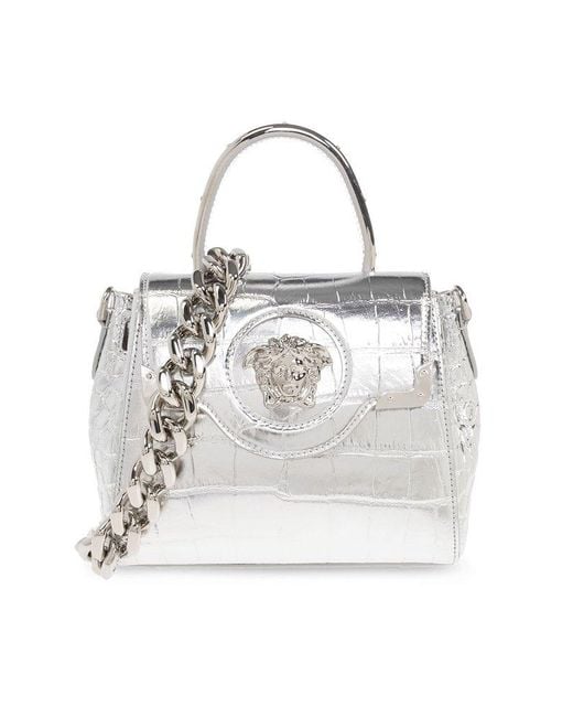 Versace White La Medusa Small Top Handle Bag
