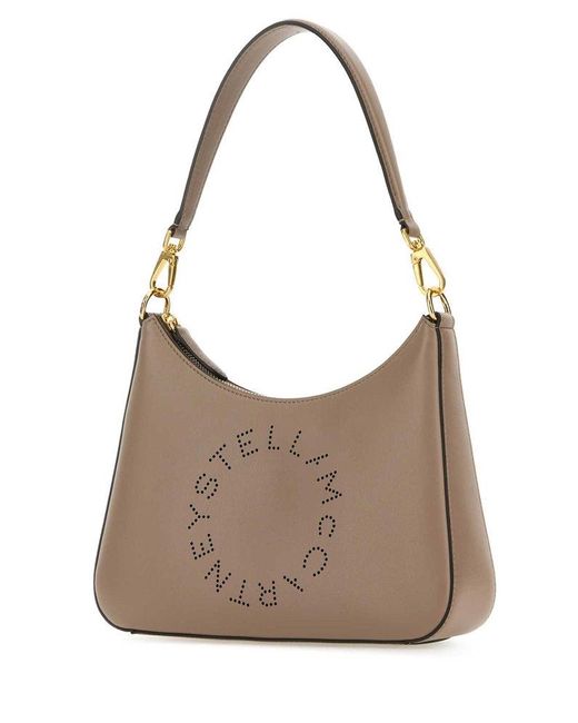 Stella McCartney Brown Logo Detailed Zip-up Small Shoulder Bag