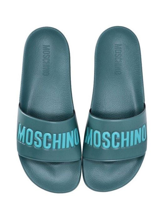 Moschino Green Logo Embossed Slip-on Slides for men