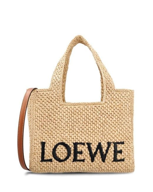 Loewe Logo Embroidered Woven Small Tote Bag in Natural | Lyst
