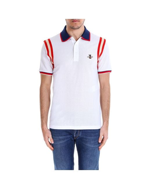 Gucci White Cotton Polo With Bee for men