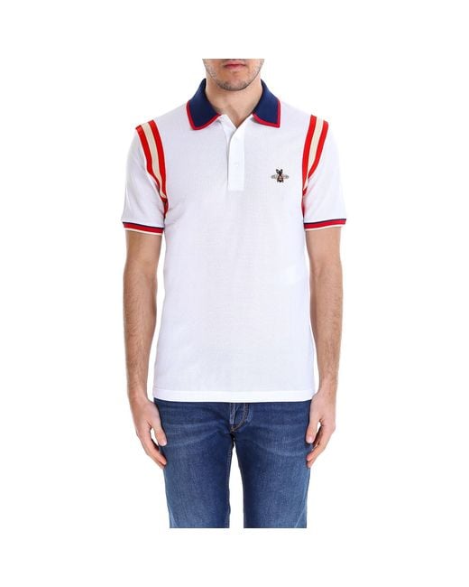 Gucci Cotton Polo With Bee in White for Men Lyst