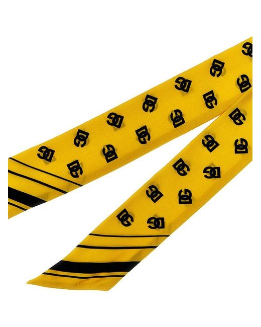 Dolce & Gabbana Yellow Twill Headscarf With All-over Dg Logo Print