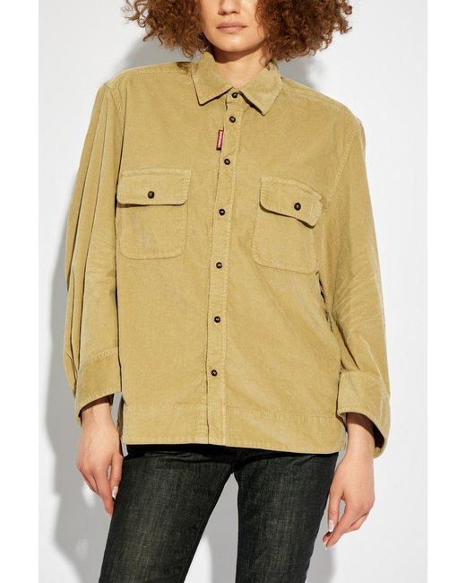 DSquared² Green Long-sleeved Corduroy Shirt