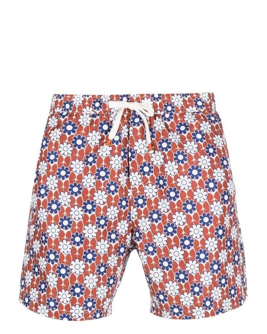 Reina Olga Red Floral Print Drawstring Swim Shorts for men