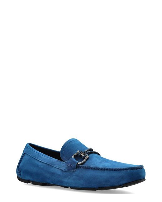 Ferragamo Blue Gancini Ornament Driver Shoes for men