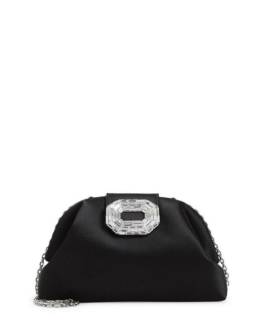 AMINA MUADDI Black Camelia Embellished Clutch Bag