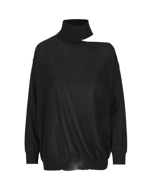 Valentino Black Cut-out Turtleneck Knit Top