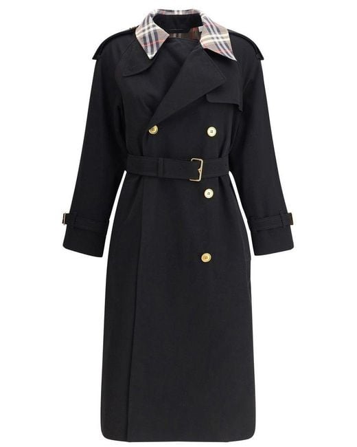 Burberry Black Long Check Collar Castleford Trench Coat